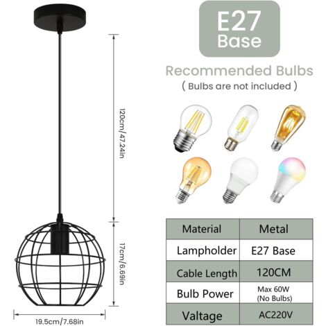 Suspension Luminaire Industrielle, Rétro Lustre Suspension, Métal Abat-jour en Forme de Cage Lustre Luminaire, pour Salon, Chambre, Cuisine, Restaurant, E27, Noir