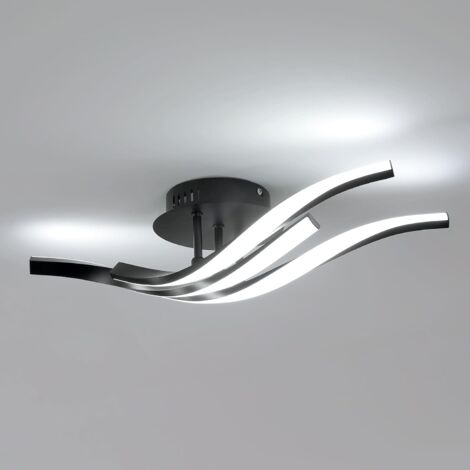 Plafonnier LED, 24W Luminaire Plafonnier en Forme de Vague, Lampe de Plafond Lumière Blanche Froide 6500K Lustre LED Moderne pour Salon Chambre à Coucher Salle à Manger Cuisine, Noir