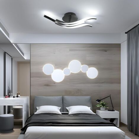Plafonnier LED, 24W Luminaire Plafonnier en Forme de Vague, Lampe de Plafond Lumière Blanche Froide 6500K Lustre LED Moderne pour Salon Chambre à Coucher Salle à Manger Cuisine, Noir