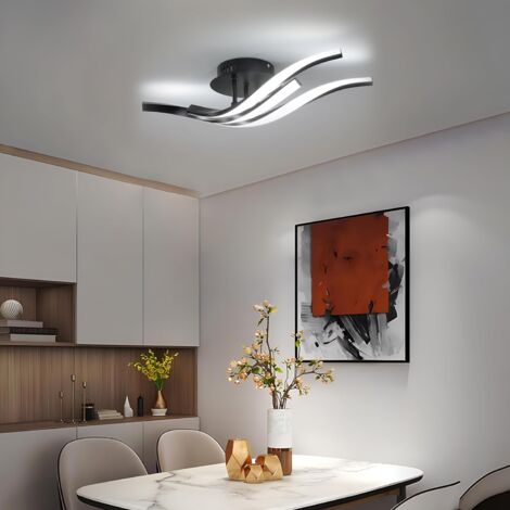 Plafonnier LED, 24W Luminaire Plafonnier en Forme de Vague, Lampe de Plafond Lumière Blanche Froide 6500K Lustre LED Moderne pour Salon Chambre à Coucher Salle à Manger Cuisine, Noir