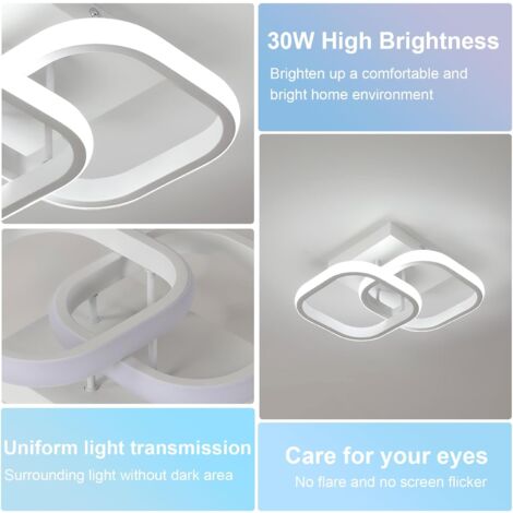 Plafonnier LED Salon, 30W Luminaire Plafonnier carré, 6500K Blanc Froid Plafonnier LED Chambre acrylique pour chambre à coucher, salon, cuisine