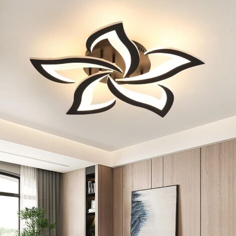GOECO Plafonnier LED 60W 4600LM Dia 60cm Blanc Chaude 3000K Luminaire Moderne de Pétale pour Salon Cuisine Salle de Bain Chambre Salle à Manger（Noir）