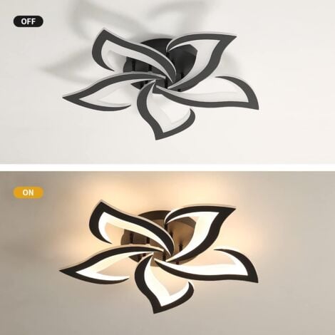 GOECO Plafonnier LED 60W 4600LM Dia 60cm Blanc Chaude 3000K Luminaire Moderne de Pétale pour Salon Cuisine Salle de Bain Chambre Salle à Manger（Noir）