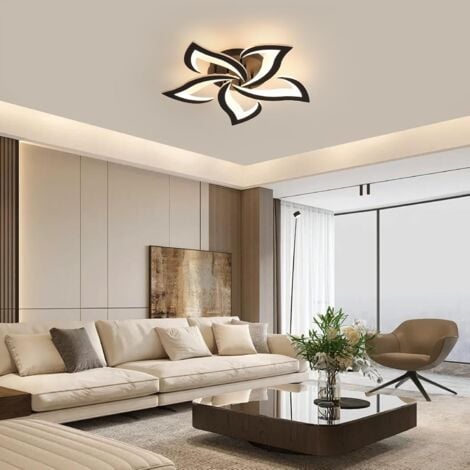 GOECO Plafonnier LED 60W 4600LM Dia 60cm Blanc Chaude 3000K Luminaire Moderne de Pétale pour Salon Cuisine Salle de Bain Chambre Salle à Manger（Noir）