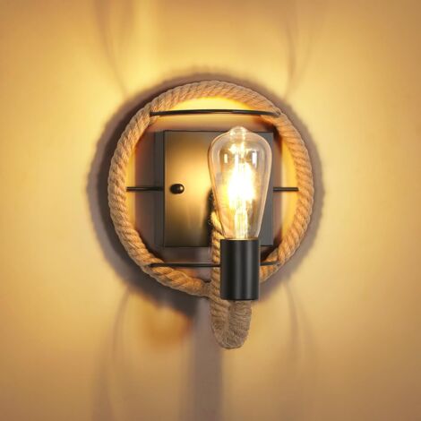 Applique Murale Industrielle Vintage, Lampe Murale Interieur Rétro Fer en Forme de Corde de Chanvre Lampe, Socle E27 Douille Applique pour Bars, Lofts, Restaurants, Longueur 26cm (sans Ampoule) (1/5)