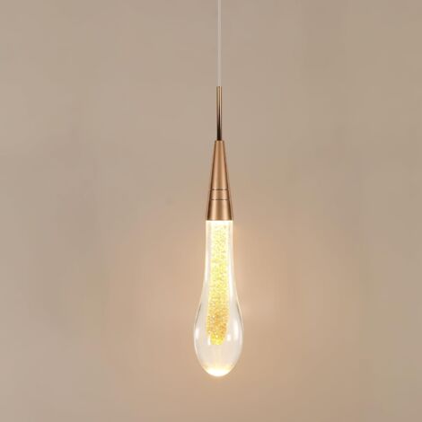 Luminaires Suspendus Cuisine LED Dorés 2 Lumières - Mini Suspension Cristal Larme Intensité Variable