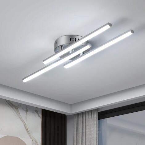 Plafonnier LED Moderne, 18W 1700LM Lumière Blanche Froide 6500K, Design Créatif à Trois Barres Argenté pour Salon Salle de Bain Cuisine Chambre Balcon Bureau (L54 x l12 x H5,5 cm) - GOECO