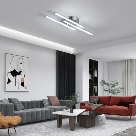 Plafonnier LED Moderne, 18W 1700LM Lumière Blanche Froide 6500K, Design Créatif à Trois Barres Argenté pour Salon Salle de Bain Cuisine Chambre Balcon Bureau (L54 x l12 x H5,5 cm) - GOECO