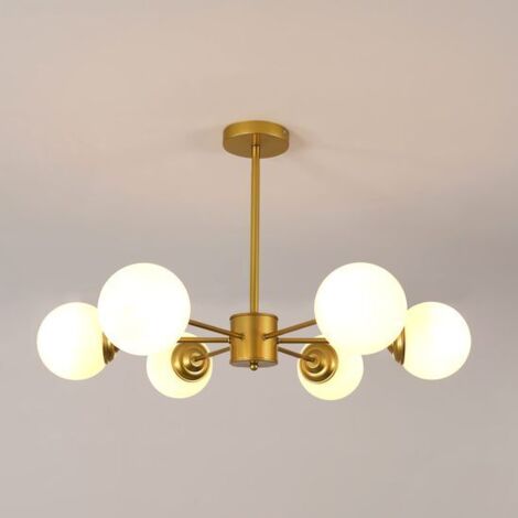 GOECO Suspension Nordique Molécule Dorée 6 Luminaires - Abat-Jour Verre (Ampoules Non Incluses)