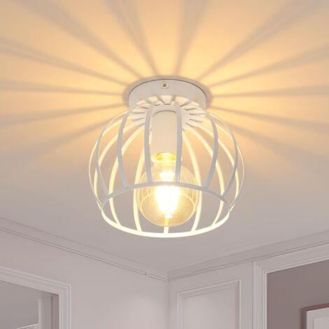 Goeco – Plafonnier vintage blanc en métal – Douille E27 – Abat-jour en cage – Luminaire pour couloir, salon, café – Diamètre 19 cm