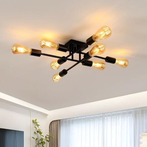 GOECO Lustre Salon Vintage, 8 LumièRes Plafonnier Industriel, Noir Suspension Luminaire, E27 Lustre Cuisine, Lustre Salle à Manger 57cm [Classe énergétique E] (1/5)