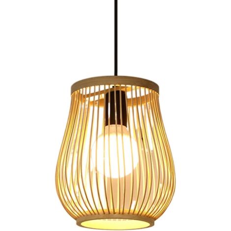 GOECO Lustre en bambou naturel tissé à la main, abat-jour E27 pour salon chambre (1/5)