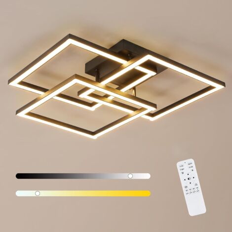 GOECO Plafonnier LED Dimmable Moderne, 40W 4500LM Luminaire Plafonnier LED Carré Salon avec Télécommande 3000K-6500K, Noir Lampe de Plafond pour Salon Chambre Cuisine Salle à Manger, 62cm