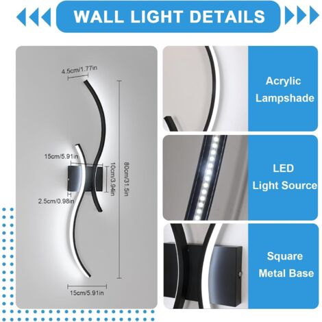 Applique Murale LED Goeco - 81,5cm 19W - Lumière Chaude 3000K - Noir - Pour Salon/Chambre