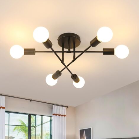 GOECO Plafonnier Industriel Noir, 6 Lumières Moderne Plafonnier Lustre Luminaire Industriel en Metal, Réglable E27 Lampe de Plafond Vintage pour Salon Chambre Cuisine Salle À Manger Bar Café (1/5)