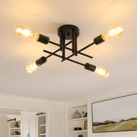 GOECO Lustre Vintage,4 Lumières Luminaire Plafonnier Noir Moderne Industriel Rétro Lustre Salon Chambre Cuisine Salle à Manger Couloir Couloir Entree Avec Prise E27 (Sans Ampoules) (1/5)