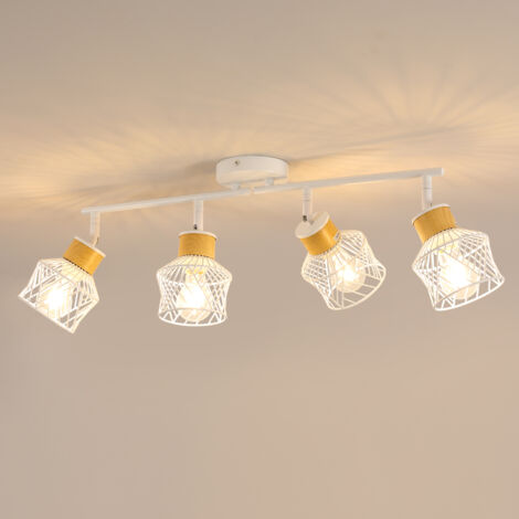 GOECO Luminaire Plafond Orientable, Plafonnier 4 Spots E14, Blanc Rétro Applique Spot pour Cuisine Chambre Salon Couloir, Sans Ampoule