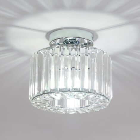 GOECO Plafonnier Argenté en Cristal Industriel, Luminaire E27 Lustre Suspension Design Métal 21cm,Eclairage Plafond Moderne pour Couloir, Salon, Salle à Manger, Cuisine (1/4)