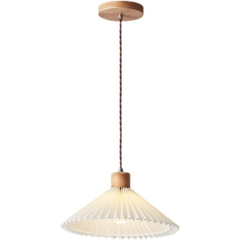 GOECO Mjsdjof Lampe à suspension en tissu plissé, lampes à suspension japonaises en bois massif, lustre industriel rétro, éclairage décoratif de salle à manger, lumière suspendue simple pour îlot de c