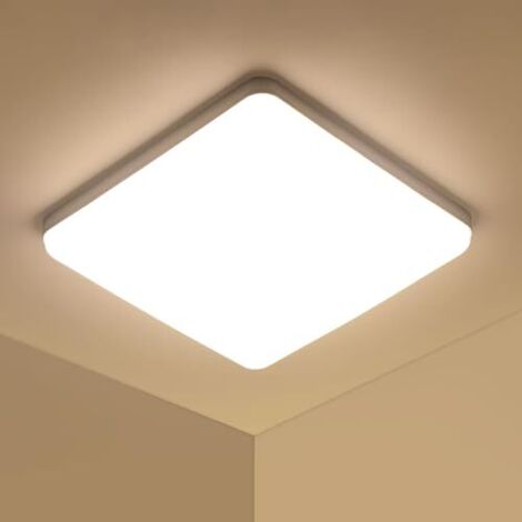 GOECO Plafonnier LED Design Carré, Blanc, 23x23x3.5 cm, Lumière Chaude 3000K, 36W, Idéal pour Décoration Moderne (1/5)