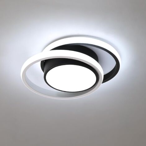 GOECO Plafonnier LED Moderne 32W, Double Cercle en Aluminium, pour Couloir, Entrée, Bureau, Chambre à Coucher, Cuisine, Corridor - Noir - Lumière Blanche 6500K