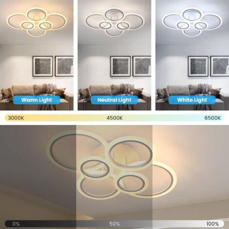 Plafonnier design rond 6 branches en acrylique blanc 103W - Température ...