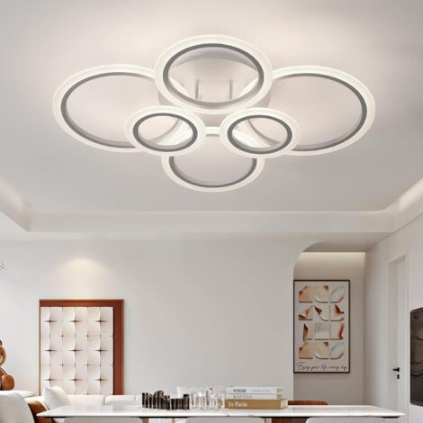 Plafonnier design rond 6 branches en acrylique blanc 103W - Température ...