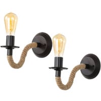 2 Packs Applique Murale Vintage, Lampe Murale Corde de Chanvre, E27 Rétro Applique Murale Interieur pour Couloir Loft Chambre Café Bar (sans Ampoule)