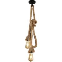 Suspension Industriel Vintage Lustre Corde de Chanvre Double Tête Longueur 2M Réglable Convient pour les ampoules E27 (Ampoule non incluse)