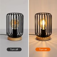 Lampe De Table, Design Rétro Lampe De Lecture, Bois & Métal, Éclairage Du Bureau Et De La Chambre, Lampe De Chevet, Pour Ampoule LED E27 10W Max (Non Incluse) (Noir