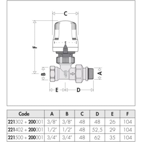 Thermostatisches Ventil mit geradem 3/8" Anschluss Caleffi 221302 3/8"
