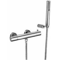 Thermostatischer Brausebatterie mit Handbrause und Durchflussbegrenzer Stahloptik. ECOSTOP Paffoni Leichte Serie LIQ168EDST Messing - Steel looking