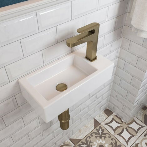 Vasque Lave Main - Vasque Suspendue Rectangulaire Blanche pour Salle de Bain avec Trou pour Robinet à Droite 36.5 x 18 x 9 cm - DeerValley