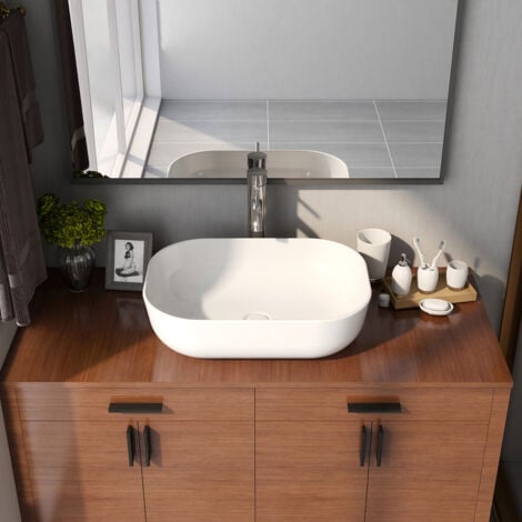 Vasque à Poser Salle de Bain DeerValley – Vasque à Poser Rectangulaire Blanc en Céramique, 50 x 40 x 14,5 cm, Modèle DV-1V432