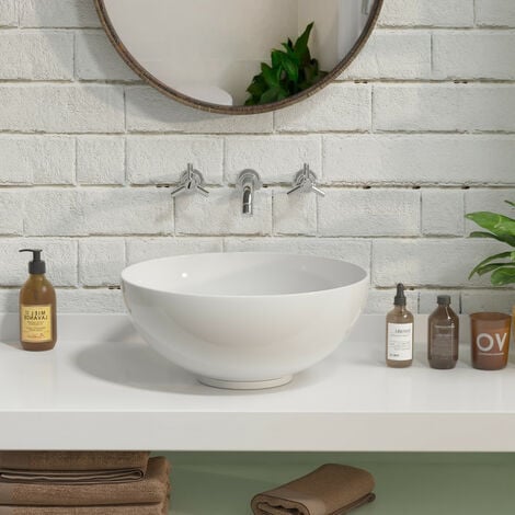 Vasque à Poser Salle de Bain - DeerValley Vasque a Poser en Céramique Circulaire Blanc - 32.5x32.5x14cm, DV-1V061