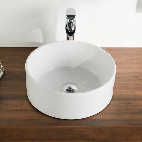 Vasque à Poser Cylindrique en Céramique Blanche - 41 x 41 x 15 cm - Salle de Bain Moderne  DeerValley DV-1V063