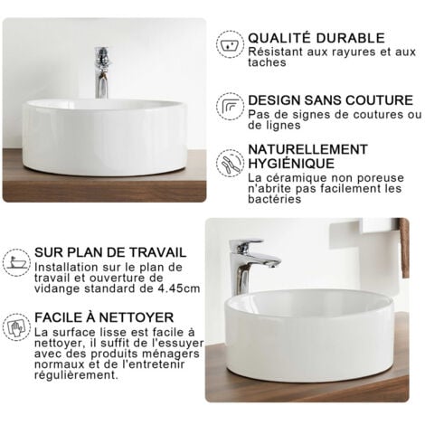Vasque à Poser Cylindrique en Céramique Blanche - 41 x 41 x 15 cm - Salle de Bain Moderne  DeerValley DV-1V063