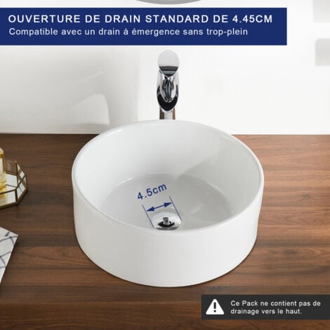 Vasque à Poser Cylindrique en Céramique Blanche - 41 x 41 x 15 cm - Salle de Bain Moderne  DeerValley DV-1V063