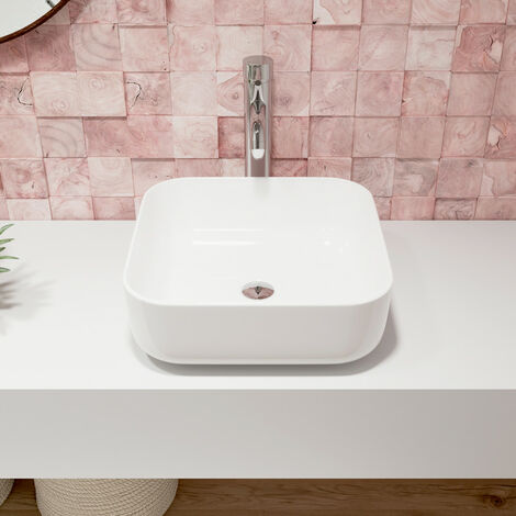 Vasque À Poser Salle De Bain DeerValley en Céramique Blanc - Vasque A Poser Moderne, Pratique et Élégante, 38.5x38.5x13.5cm, DV-1V021