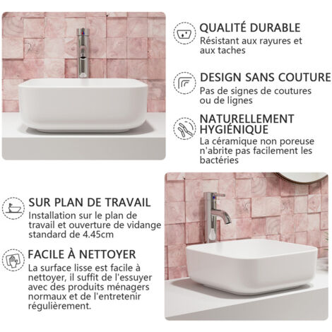 Vasque À Poser Salle De Bain DeerValley en Céramique Blanc - Vasque A Poser Moderne, Pratique et Élégante, 38.5x38.5x13.5cm, DV-1V021