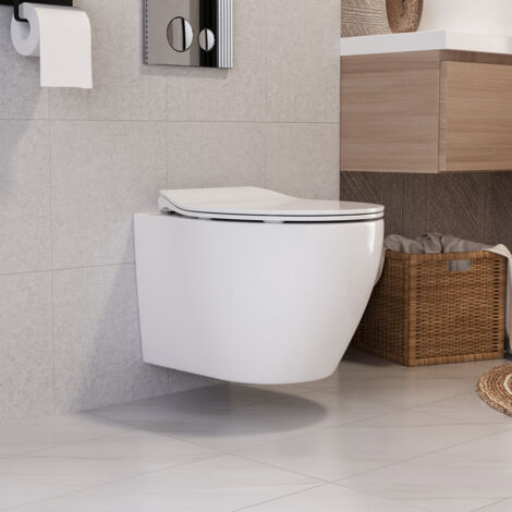 Deervalley – Cuvette WC suspendue en céramique blanche – Chasse d'eau double 0.8/1.6 GPF – Abattant Soft-Close silencieux – Dimensions 51.99x37x35.99cm