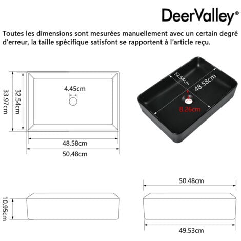 Vasque à Poser Salle de Bain Deervalley DV-1V0010 Ally – Vasque a Poser Rectangulaire en Céramique Noir Mat