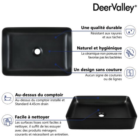 Vasque à Poser Salle de Bain Deervalley DV-1V0010 Ally – Vasque a Poser Rectangulaire en Céramique Noir Mat