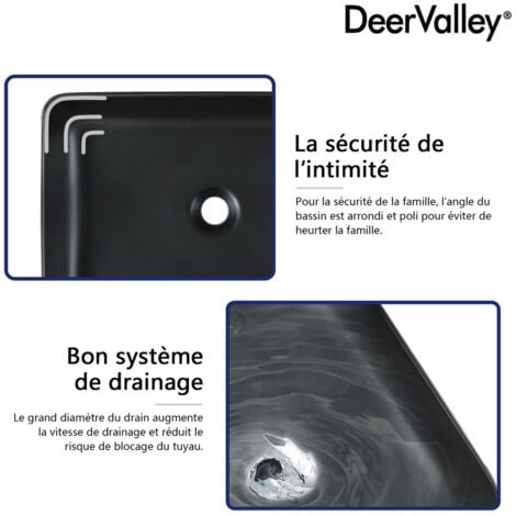 Vasque à Poser Salle de Bain Deervalley DV-1V0010 Ally – Vasque a Poser Rectangulaire en Céramique Noir Mat