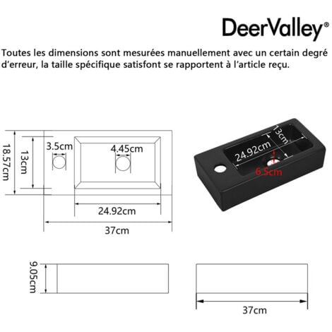 Vasque Lave Main Mini Meuble Vasque Rectangulaire Noir Mat en Céramique pour Petit Espace (Main Gauche), DV-1V0091L - DeerValley