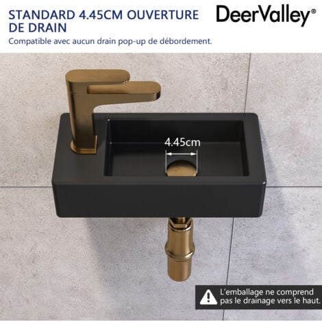 Vasque Lave Main Mini Meuble Vasque Rectangulaire Noir Mat en Céramique pour Petit Espace (Main Gauche), DV-1V0091L - DeerValley