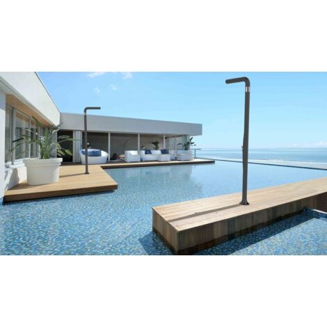 Douche extérieure traditionnelle en polyéthylène HD – Couleur anthracite – Mitigeur intégré – Installation facile avec raccordement eau chaude/froide – Arkema Design