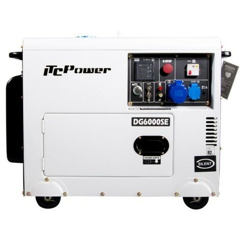 Itc Power – Groupe électrogène diesel mono 5300W AVR silencieux – Système de démarrage électrique – Autonomie 11h – Niveau sonore 72 dB à 7m - DG6000SE