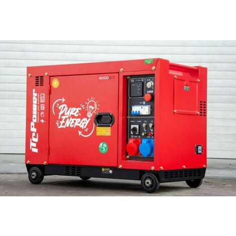 ITC POWER Groupe électrogène 6300W Diesel 230V/400V Insonorisé 8000D-T monophasé et triphasé, valable pour installation SOLAIRE