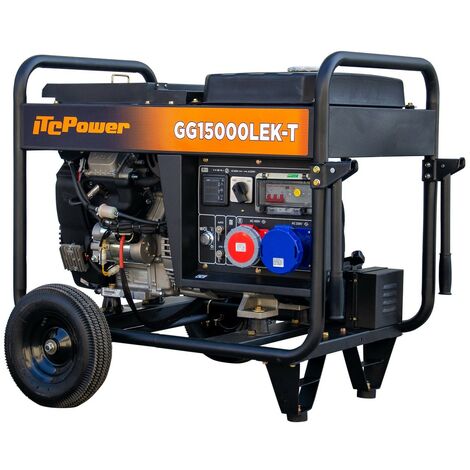 Itc Power – Groupe électrogène de chantier 15 kVA – Monophasé et triphasé 400V – Démarreur électrique – Autonomie 9h – Réservoir 22,5L - GG15000LEK-T